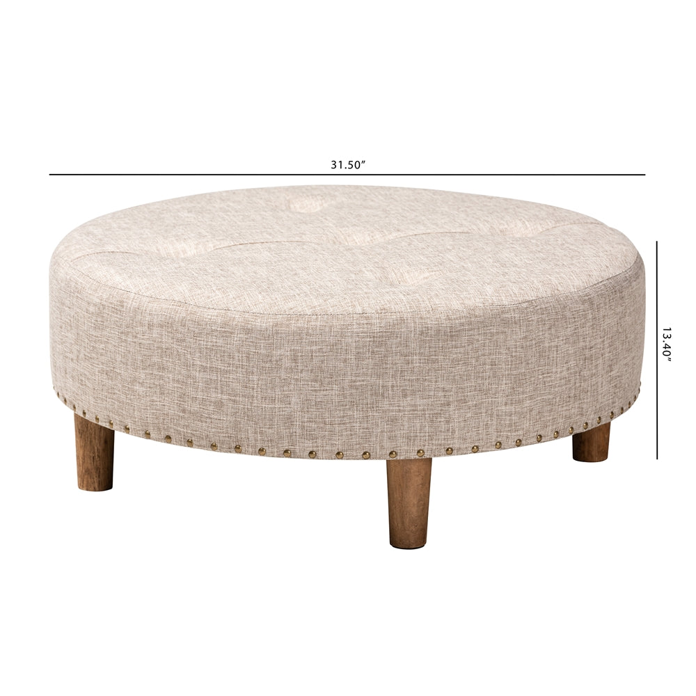 Baxton Studio Vinet Modern And Contemporary Beige Fabric Upholstered Natural Wood Cocktail Ottoman