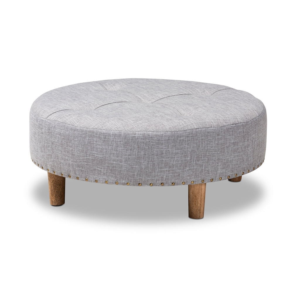 Baxton Studio Vinet Modern And Contemporary Light Gray Fabric Upholstered Natural Wood Cocktail Ottoman