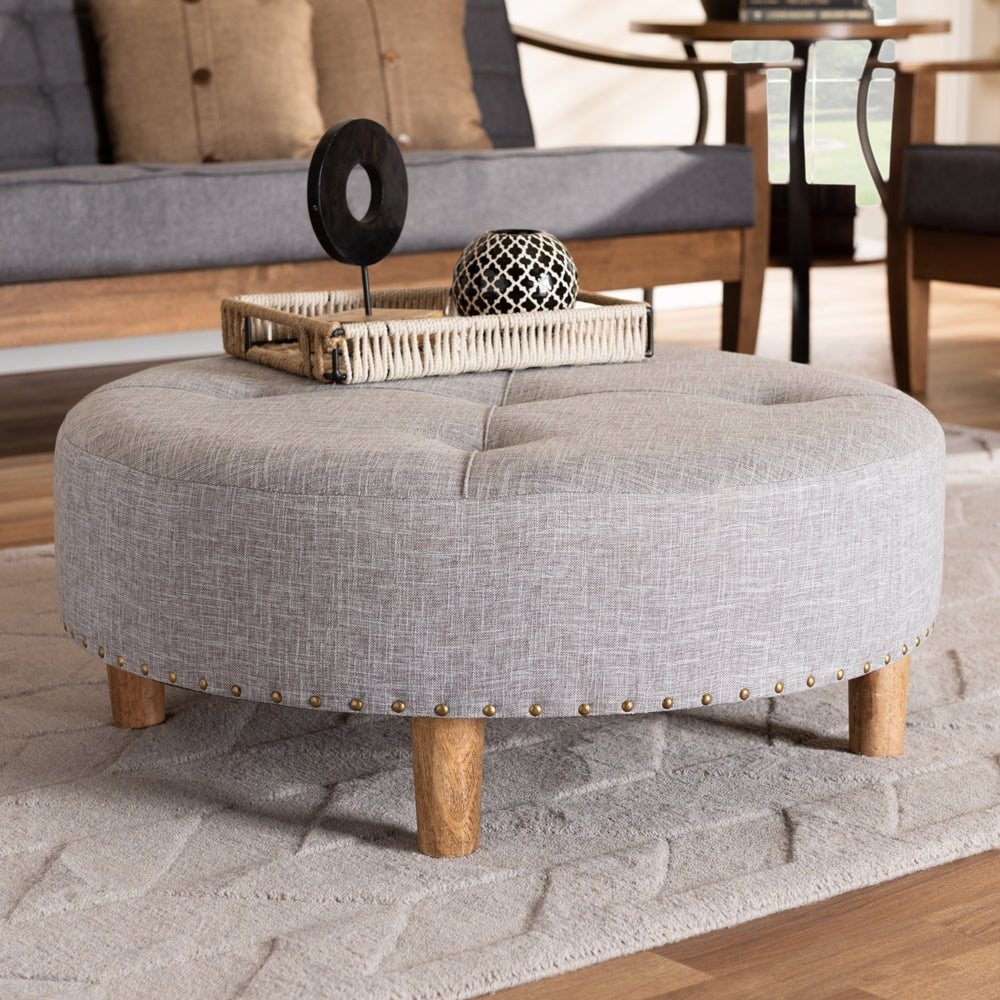 Baxton Studio Vinet Modern And Contemporary Light Gray Fabric Upholstered Natural Wood Cocktail Ottoman