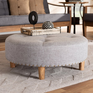 Baxton Studio Vinet Modern And Contemporary Light Gray Fabric Upholstered Natural Wood Cocktail Ottoman