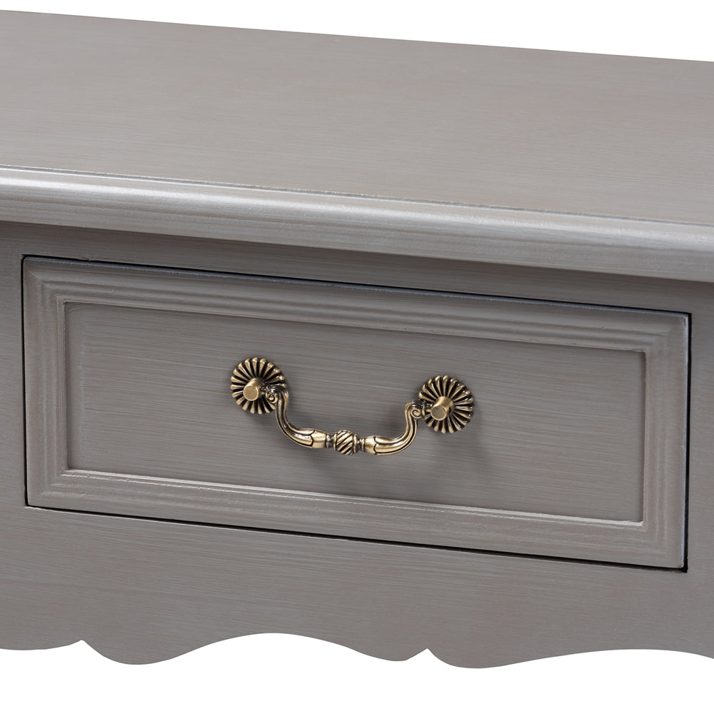 BAXTON STUDIO CAPUCINE ANTIQUE FRENCH COUNTRY COTTAGE GREY FINISHED WOOD 2-DRAWER CONSOLE TABLE