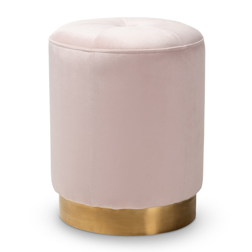 Baxton Studio Alonza Glam Pink Velvet Fabric Upholstered Gold-Finished Ottoman