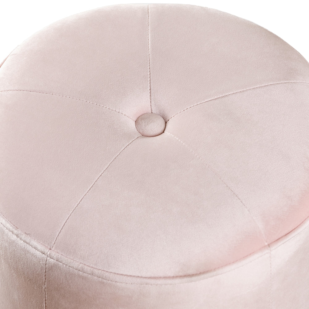 BAXTON STUDIO ALONZA GLAM PINK VELVET FABRIC UPHOLSTERED GOLD-FINISHED OTTOMAN