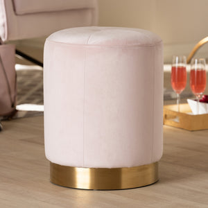 Baxton Studio Alonza Glam Pink Velvet Fabric Upholstered Gold-Finished Ottoman