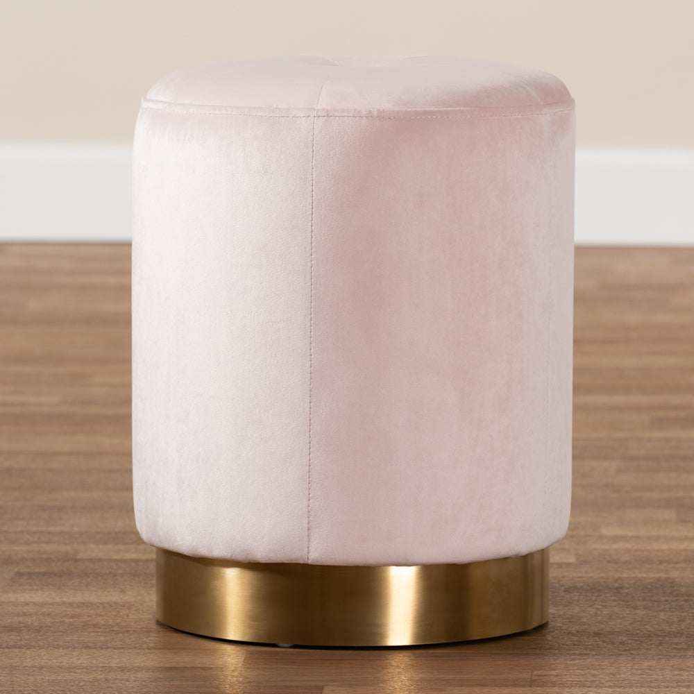 Baxton Studio Alonza Glam Pink Velvet Fabric Upholstered Gold-Finished Ottoman