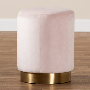 Baxton Studio Alonza Glam Pink Velvet Fabric Upholstered Gold-Finished Ottoman