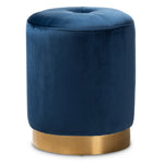 Load image into Gallery viewer, Baxton Studio Alonza Glam Navy Blue Velvet Fabric Upholstered Gold-Finished Ottoman
