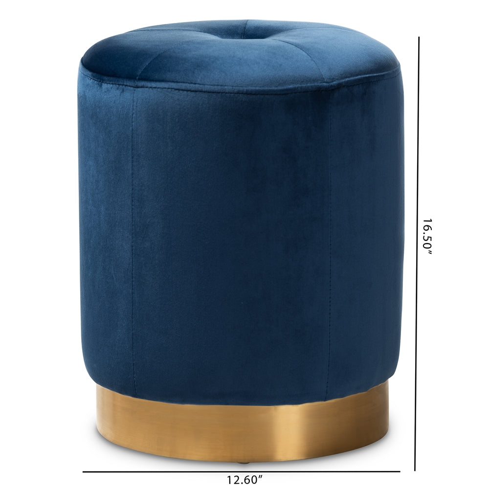 Baxton Studio Alonza Glam Navy Blue Velvet Fabric Upholstered Gold-Finished Ottoman