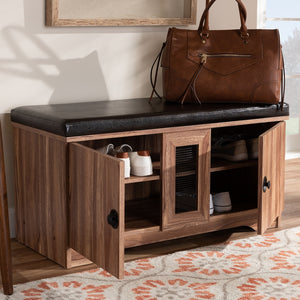 Baxton Studio Valina Modern And Contemporary Dark Brown Faux Leather Upholstered 2-Door Wood Shoe Storage Bench