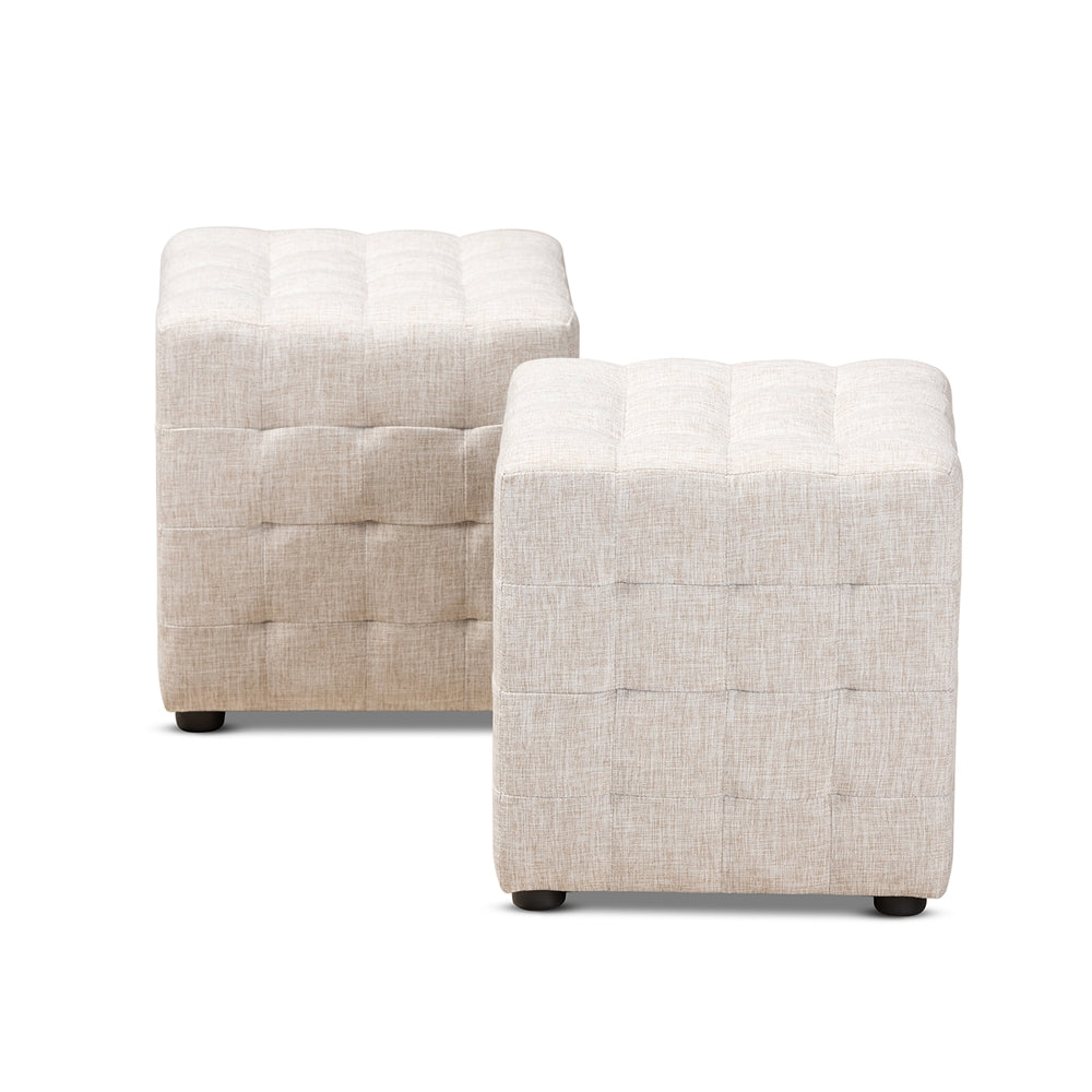 Baxton Studio Elladio Modern and Contemporary Fabric Upholstered Tufted Cube Ottoman (Set of 2)