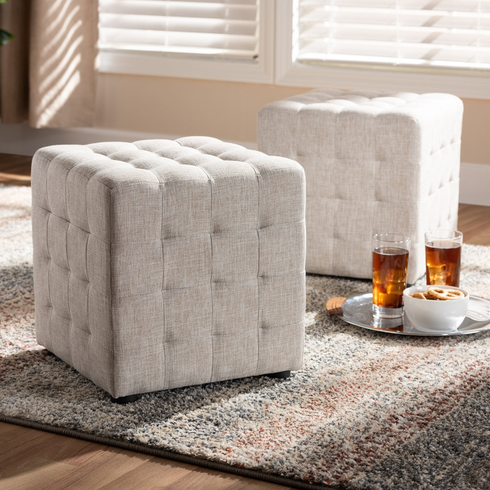 Baxton Studio Elladio Modern and Contemporary Fabric Upholstered Tufted Cube Ottoman (Set of 2)