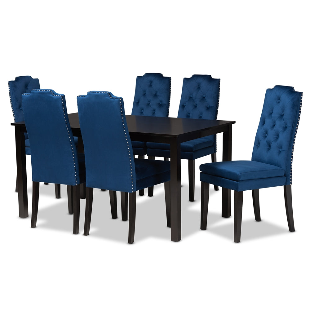 Baxton Studio Dylin Modern and Contemporary Velvet Fabric Upholstered and Finished Wood 7-Piece Dining Set