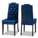 Load image into Gallery viewer, Baxton Studio Dylin Modern And Contemporary Navy Blue Velvet Fabric Upholstered Button Tufted Wood Dining Chair Set Of 2
