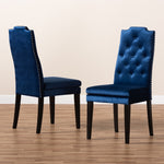 Load image into Gallery viewer, Baxton Studio Dylin Modern And Contemporary Navy Blue Velvet Fabric Upholstered Button Tufted Wood Dining Chair Set Of 2
