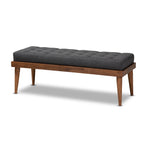 Load image into Gallery viewer, Baxton Studio Linus Mid-Century Modern Fabric Upholstered and Button Tufted Wood Bench
