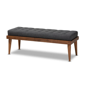 Baxton Studio Linus Mid-Century Modern Fabric Upholstered and Button Tufted Wood Bench