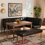 Load image into Gallery viewer, Baxton Studio Arvid Mid-Century Modern Dark Brown Faux Leather Upholstered 4-Piece Wood Dining Nook Set
