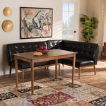 Load image into Gallery viewer, Baxton Studio Arvid Mid-Century Modern Dark Brown Faux Leather Upholstered 3-Piece Wood Dining Nook Set
