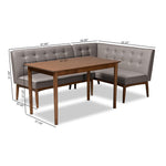 Load image into Gallery viewer, Baxton Studio Arvid Mid-Century Modern Gray Fabric Upholstered 3-Piece Wood Dining Nook Set
