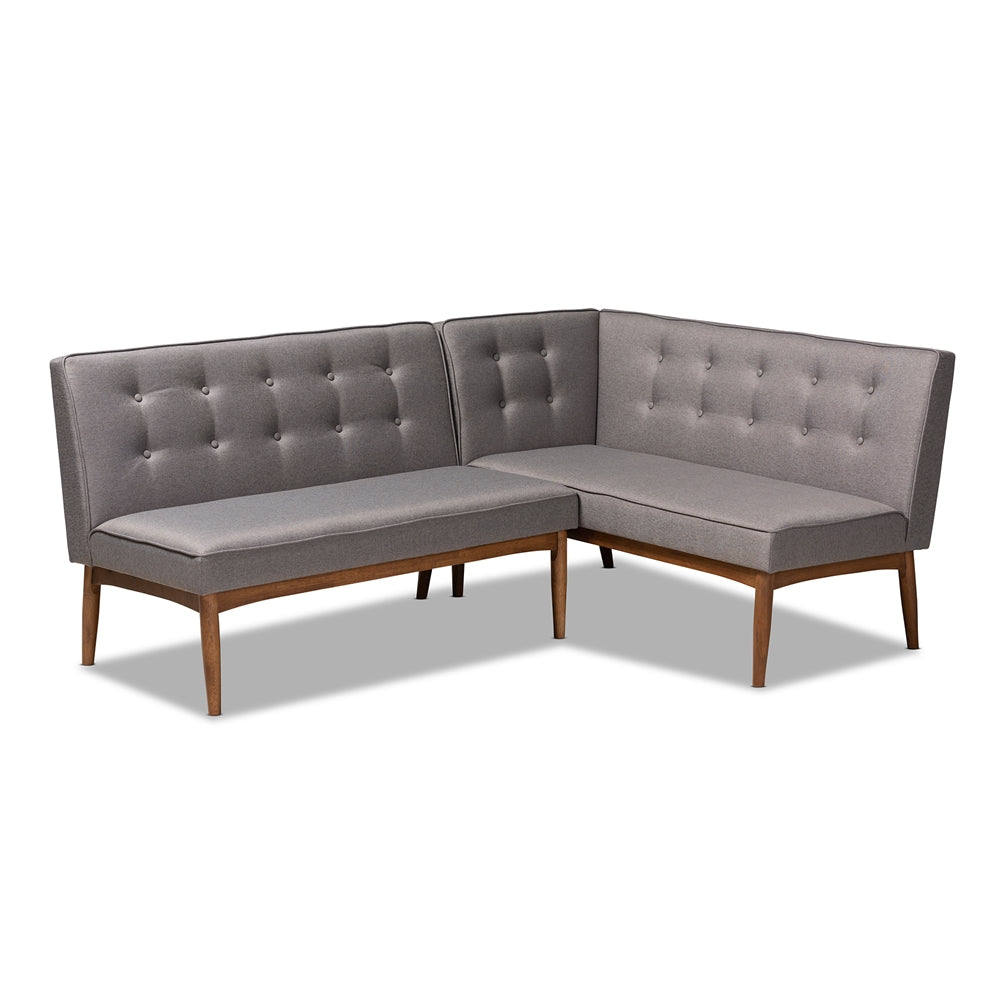 Baxton Studio Arvid Mid-Century Modern Fabric Upholstered 2-Piece Wood Dining Nook Banquette Set