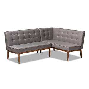 Baxton Studio Arvid Mid-Century Modern Fabric Upholstered 2-Piece Wood Dining Nook Banquette Set