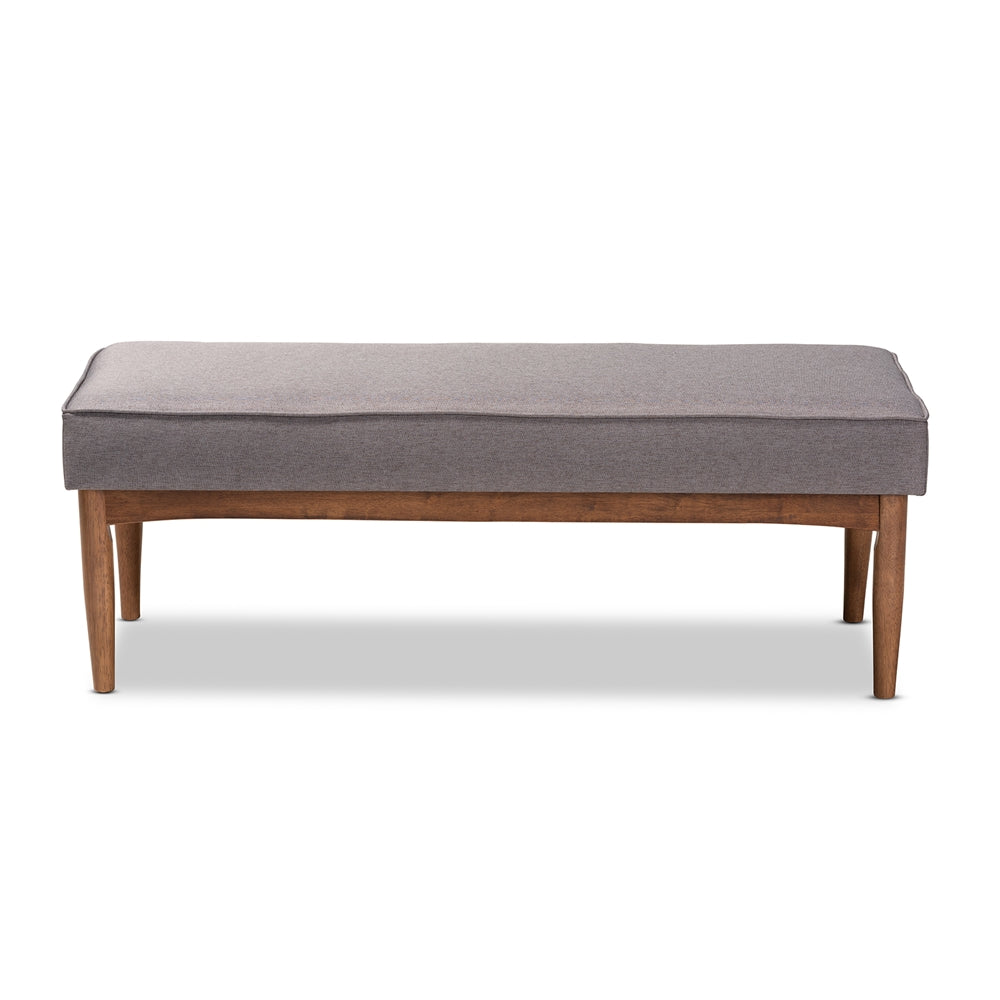 Baxton Studio Arvid Mid-Century Modern Gray Fabric Upholstered Wood Dining Bench