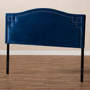 BAXTON STUDIO AUBREY MODERN AND CONTEMPORARY ROYAL BLUE VELVET FABRIC UPHOLSTERED QUEEN SIZE HEADBOARD