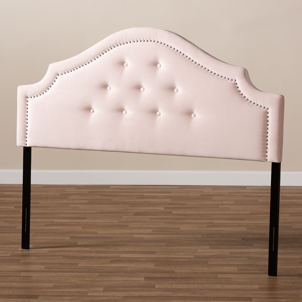 BAXTON STUDIO CORA MODERN AND CONTEMPORARY LIGHT PINK VELVET FABRIC UPHOLSTERED QUEEN SIZE HEADBOARD