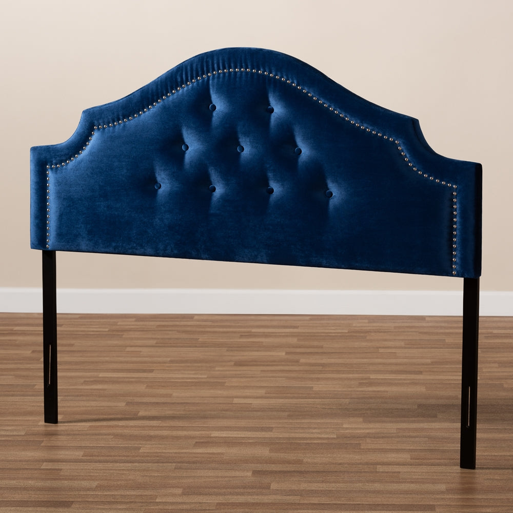 BAXTON STUDIO CORA MODERN AND CONTEMPORARY ROYAL BLUE VELVET FABRIC UPHOLSTERED QUEEN SIZE HEADBOARD