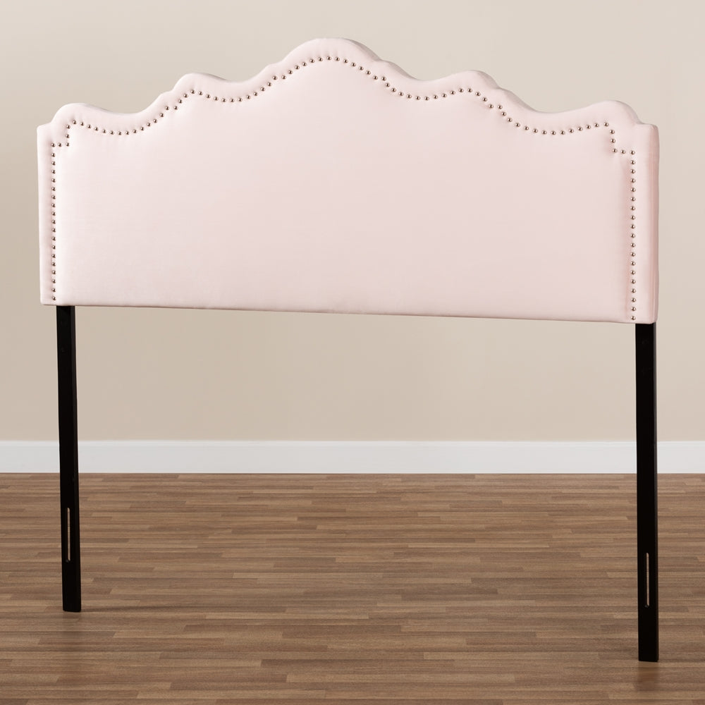 BAXTON STUDIO NADEEN MODERN AND CONTEMPORARY LIGHT PINK VELVET FABRIC UPHOLSTERED KING SIZE HEADBOARD