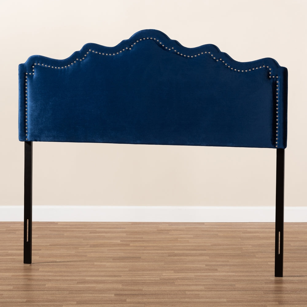 BAXTON STUDIO NADEEN MODERN AND CONTEMPORARY NAVY BLUE VELVET FABRIC UPHOLSTERED FULL SIZE HEADBOARD