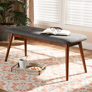 Baxton Studio Flora Ii Mid-Century Modern Dark Grey Fabric Upholstered Medium Oak Finished Wood Dining Bench