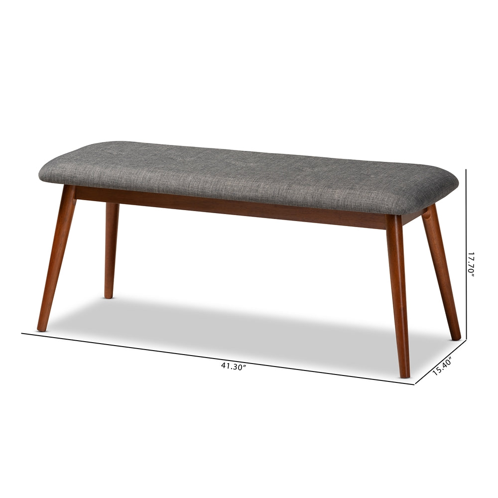 Baxton Studio Flora Ii Mid-Century Modern Dark Grey Fabric Upholstered Medium Oak Finished Wood Dining Bench