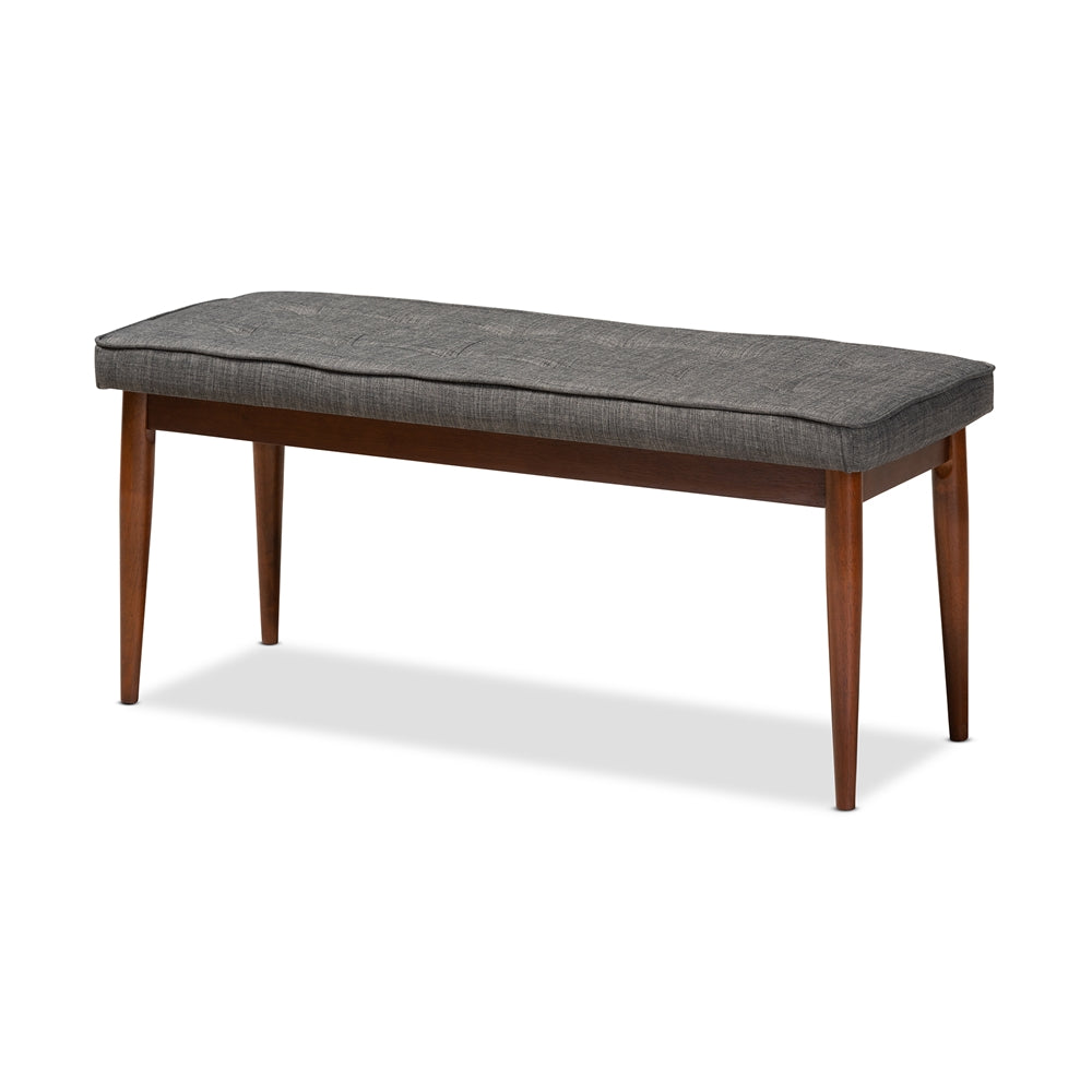 Baxton Studio Itami Mid-Century Modern Dark Grey Fabric Upholstered Medium Oak Finished Wood Dining Bench