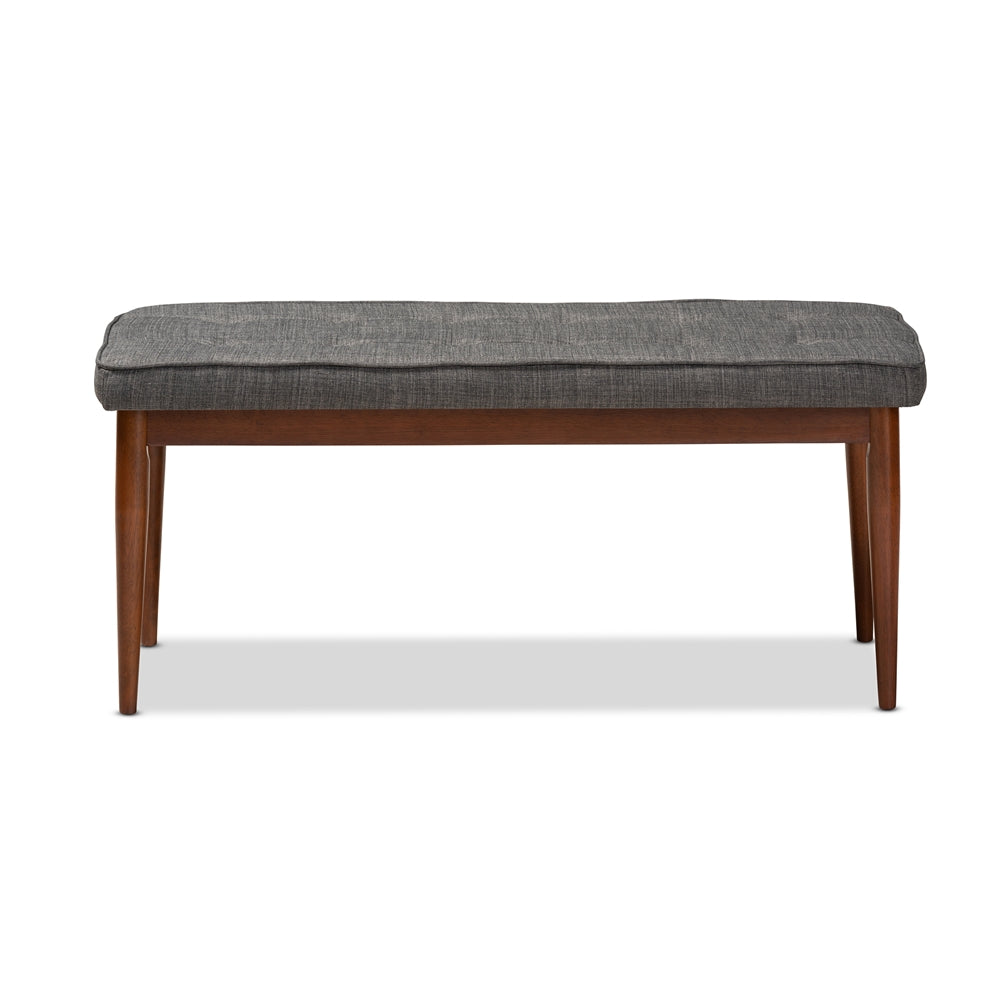 Baxton Studio Itami Mid-Century Modern Dark Grey Fabric Upholstered Medium Oak Finished Wood Dining Bench