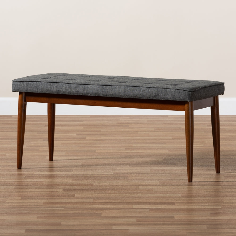 Baxton Studio Itami Mid-Century Modern Dark Grey Fabric Upholstered Medium Oak Finished Wood Dining Bench