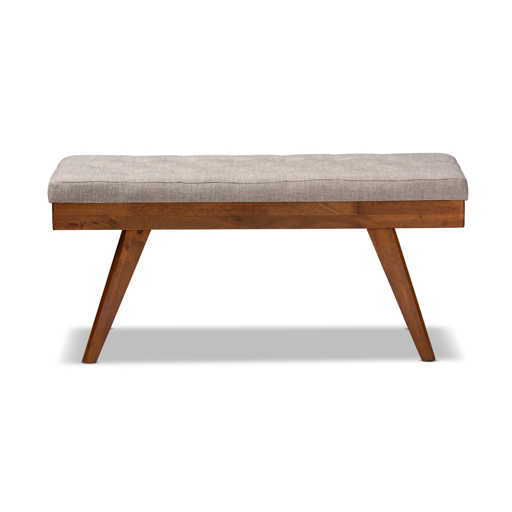 Baxton Studio Alona Mid-Century Modern Light Grey Fabric Upholstered Wood Dining Bench