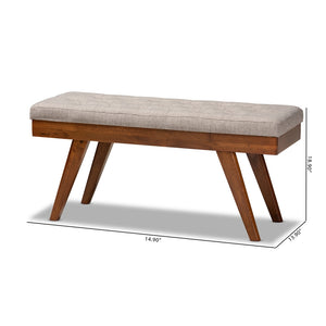 Baxton Studio Alona Mid-Century Modern Light Grey Fabric Upholstered Wood Dining Bench