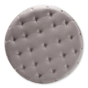 BAXTON STUDIO CARDIFF TRANSITIONAL GREY VELVET FABRIC UPHOLSTERED BUTTON TUFTED COCKTAIL OTTOMAN