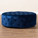 Load image into Gallery viewer, Baxton Studio Cardiff Transitional Royal Blue Velvet Fabric Upholstered Button Tufted Cocktail Ottoman
