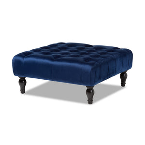 Baxton Studio Keswick Transitional Velvet Fabric Upholstered Button Tufted Cocktail Ottoman