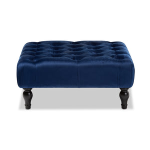 Baxton Studio Keswick Transitional Velvet Fabric Upholstered Button Tufted Cocktail Ottoman