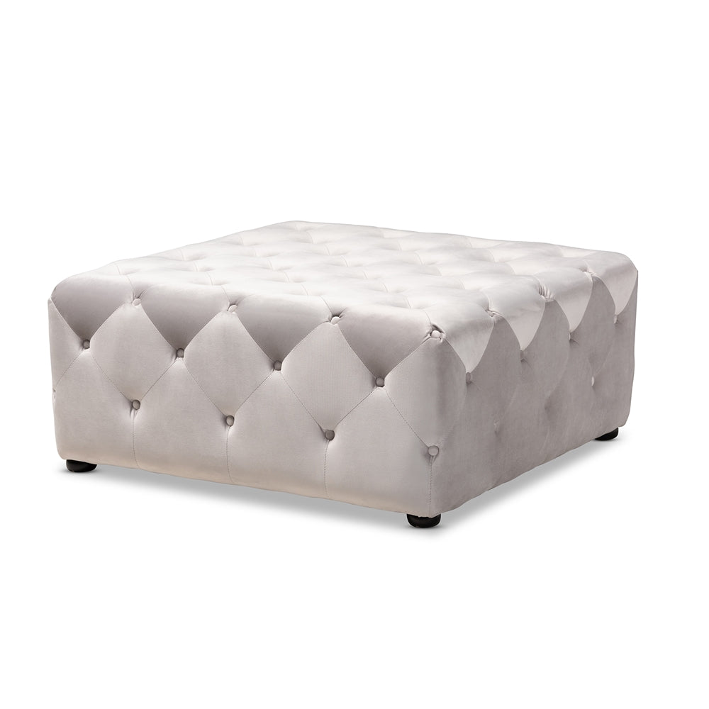 Baxton Studio Calvetti Modern And Contemporary Slate Gray Velvet Fabric Upholstered Button-Tufted Cocktail Ottoman