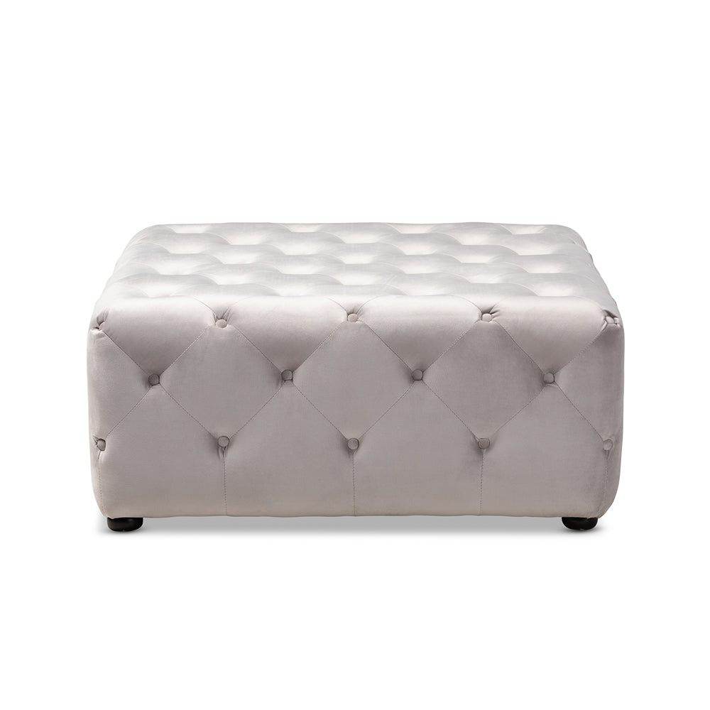 Baxton Studio Calvetti Modern And Contemporary Slate Gray Velvet Fabric Upholstered Button-Tufted Cocktail Ottoman