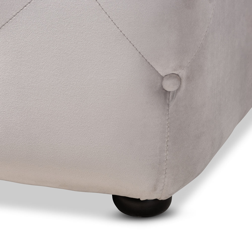 BAXTON STUDIO CALVETTI MODERN AND CONTEMPORARY SLATE GRAY VELVET FABRIC UPHOLSTERED BUTTON-TUFTED COCKTAIL OTTOMAN