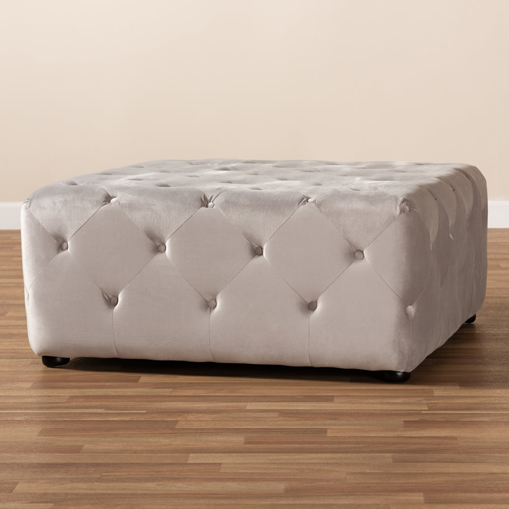 Baxton Studio Calvetti Modern And Contemporary Slate Gray Velvet Fabric Upholstered Button-Tufted Cocktail Ottoman