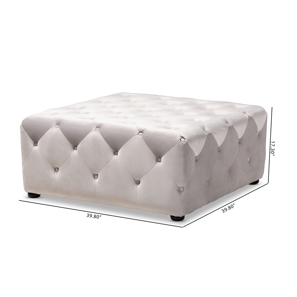 Baxton Studio Calvetti Modern And Contemporary Slate Gray Velvet Fabric Upholstered Button-Tufted Cocktail Ottoman