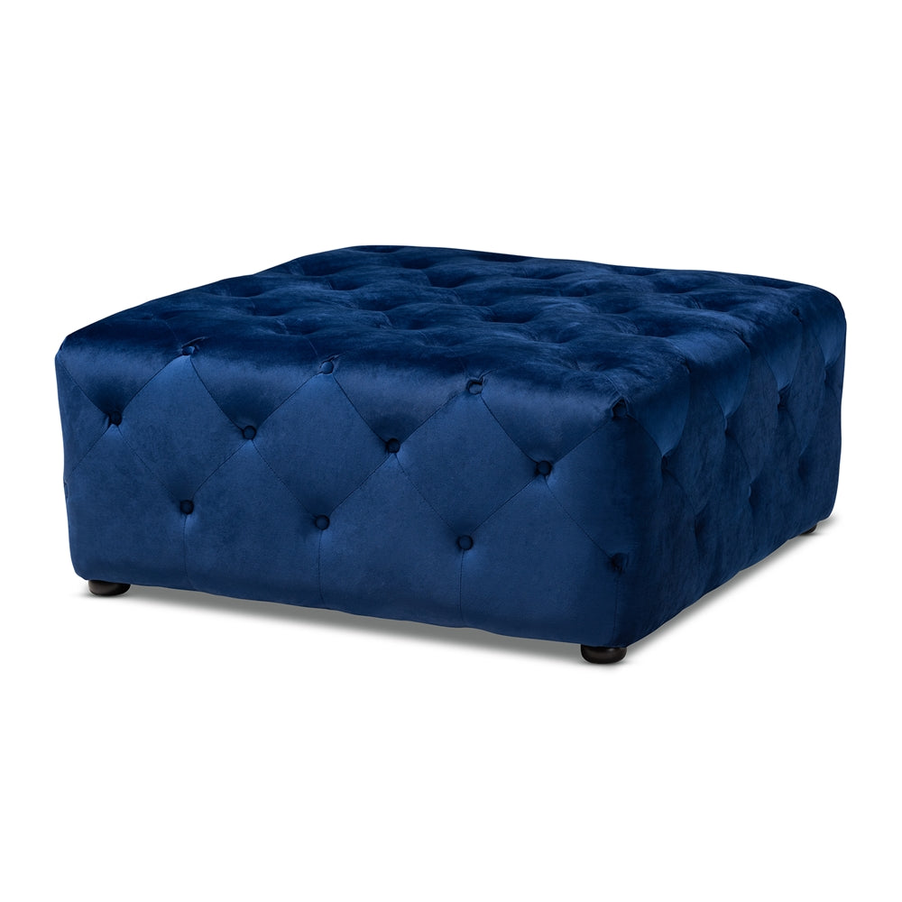 Baxton Studio Calvetti Modern and Contemporary Velvet Fabric Upholstered Button-Tufted Cocktail Ottoman