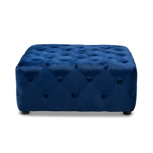 Baxton Studio Calvetti Modern And Contemporary Royal Blue Velvet Fabric Upholstered Button-Tufted Cocktail Ottoman