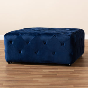 Baxton Studio Calvetti Modern And Contemporary Royal Blue Velvet Fabric Upholstered Button-Tufted Cocktail Ottoman